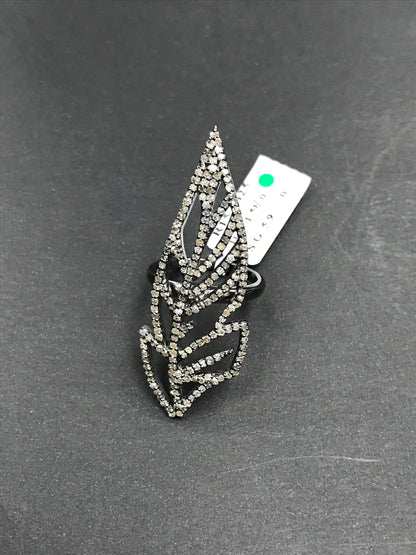 Leaf Pave Diamond Ring .925 Oxidized Sterling Silver Diamond Ring, Genuine handmade pave diamond Ring Size Approx 1.88"(17 x 47 MM)