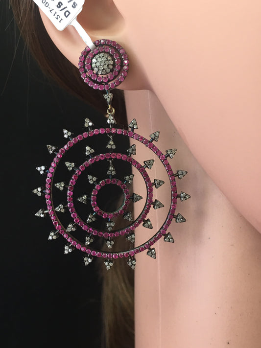 Diamond and Ruby Circle Earring