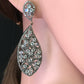 Diamond and Silver White Rainbow Moon Stone Black Rhodium Finish Earrings