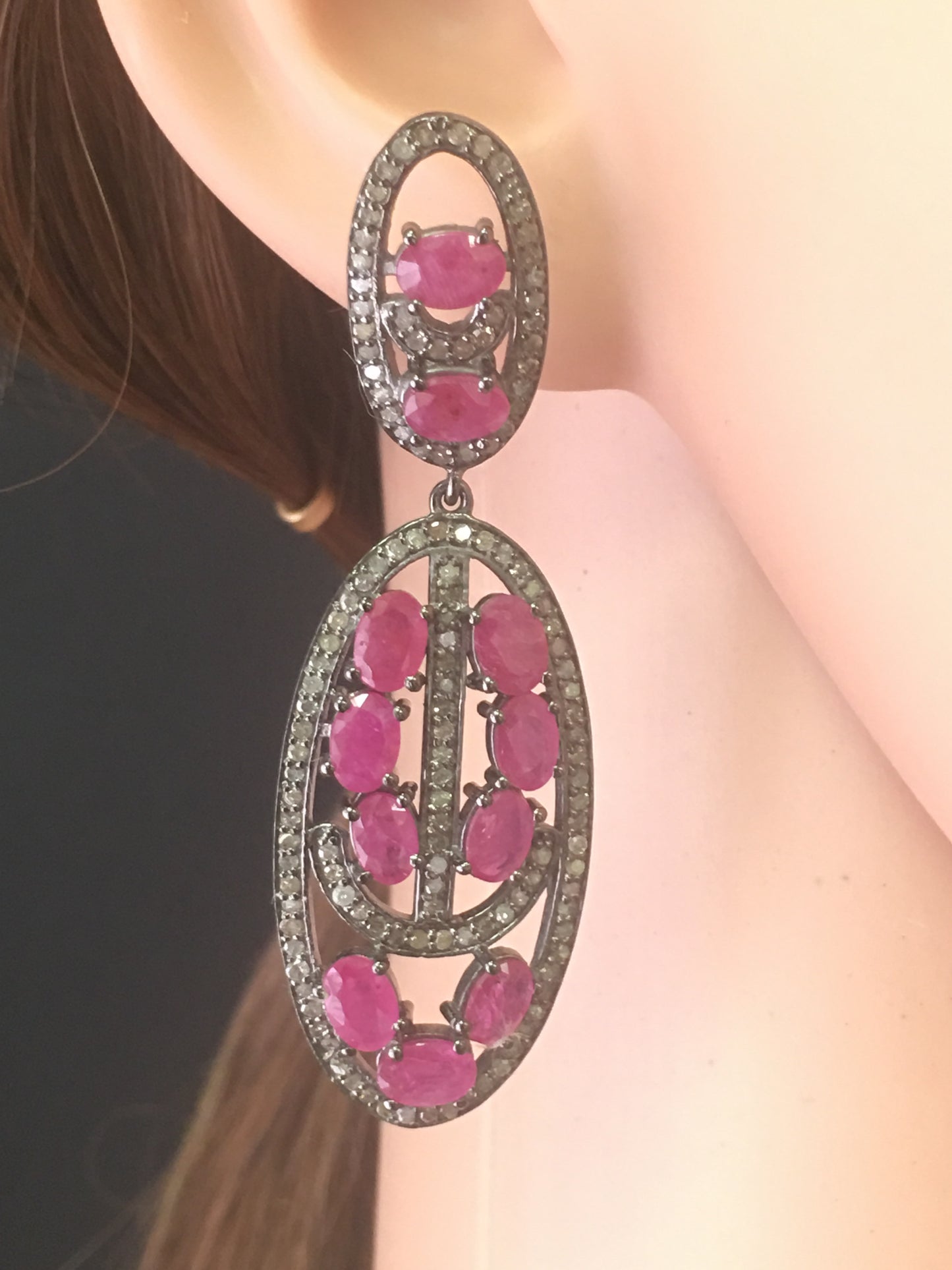 Oval Shape Art Deco Diamond Earrings,