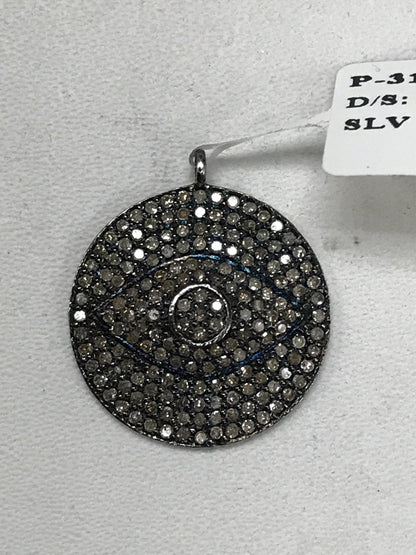 Evil Eye Diamond Charm, Pave Diamond ,Approx 0.88''( 22 mm) Oxidized Silver