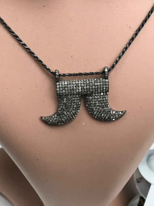 Horns Shaped Diamond Charm .925 Oxidized Sterling Silver Diamond Charms, Genuine handmade pave diamond Charm Size Approx 1.76"(44 x 28 MM)