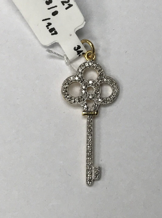 14k Solid Gold Key Diamond Pendants. pave diamond Pendant.