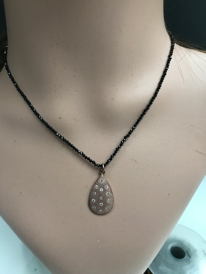 Pear Shape Diamond Pendant .925 Oxidized Sterling Silver Diamond Pendant, Genuine handmade pave diamond Pendant.