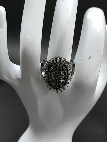 Silver Pave Tapered Baguette Diamond Ring .925 Oxidized Sterling Silver Diamond Ring, Genuine handmade pave diamond Ring.