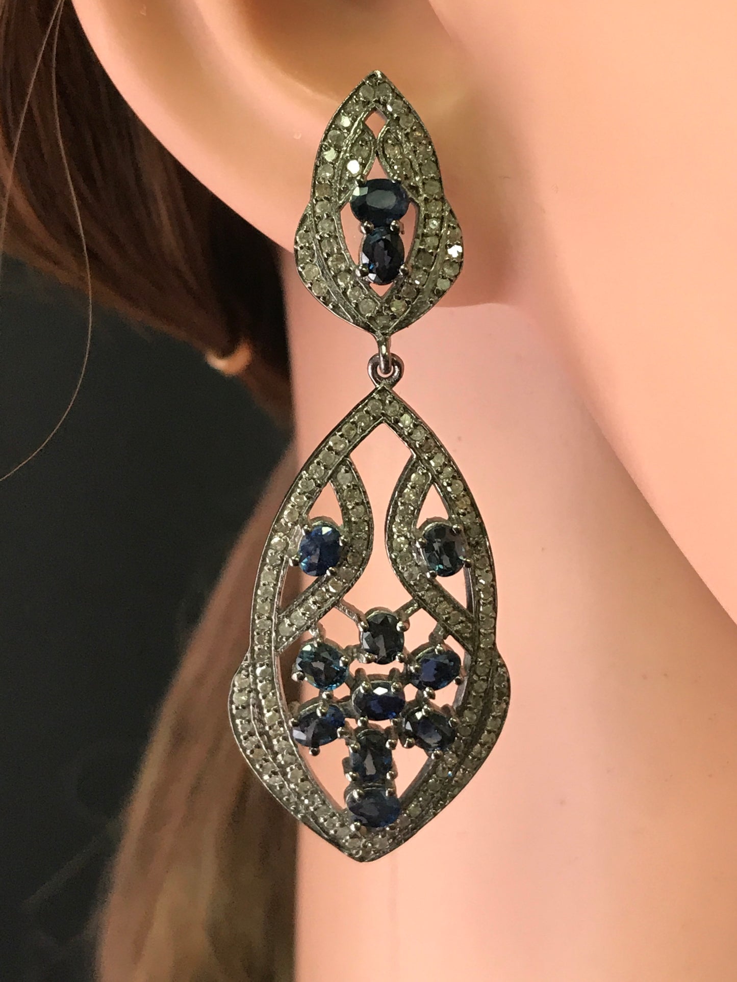 Diamond Earrings with Sapphire Stone