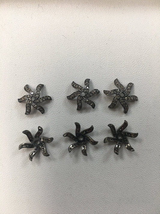 Flower Shape Pave Diamond Beads Caps