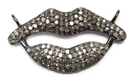 Lips Diamond Charm .925 Oxidized Sterling Silver Diamond Charms, Genuine handmade pave diamond Charm Size Approx 1.28"( 32 x 17 MM)