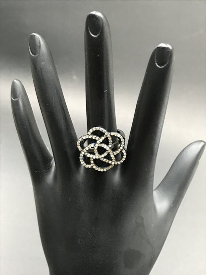 Pave Diamond Ring .925 Oxidized Sterling Silver Diamond Ring, Genuine handmade pave diamond Ring Size Approx 0.84"(21 x 21 MM MM)