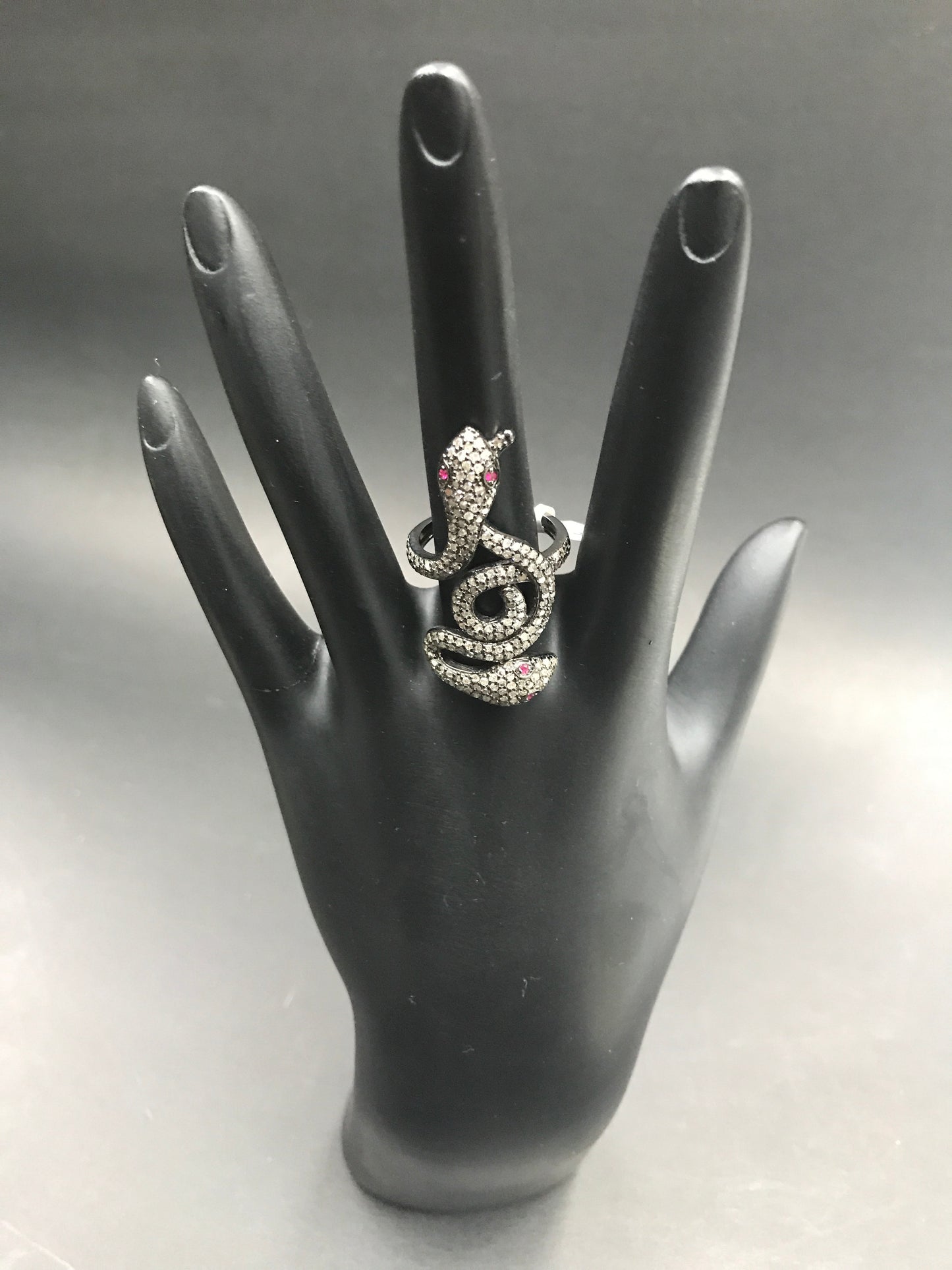 Snake Diamond Ring and Silver Ruby Black Rhodium Finish Rings