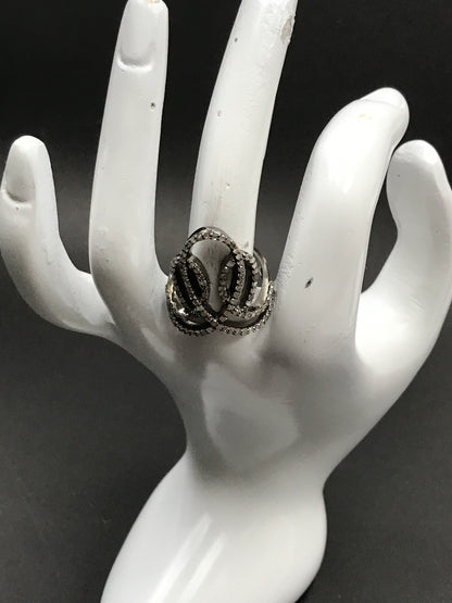 Pave Diamond Ring .925 Oxidized Sterling Silver Diamond Ring, Genuine handmade pave diamond Ring Size Approx 1.0"(25 x 20 mm)