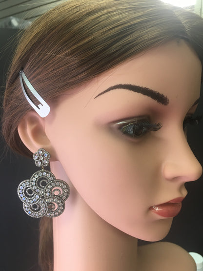 Diamond and White Rainbow Moon  Silver Earrings