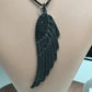 Wings Black Spinal Charm, Pave Black Spinel ,Approx 3.12'' ( 78 x 22 mm) Oxidized Silver, Silver ,Black Spinel