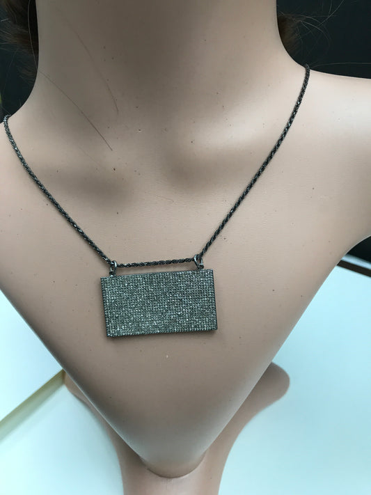 Rectangle Shape Diamond Charm.925 Oxidized Sterling Silver Diamond Charm, Genuine handmade pave diamond Charm Size 45x25 MM