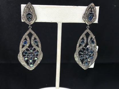 Diamond Earrings with Sapphire Stone