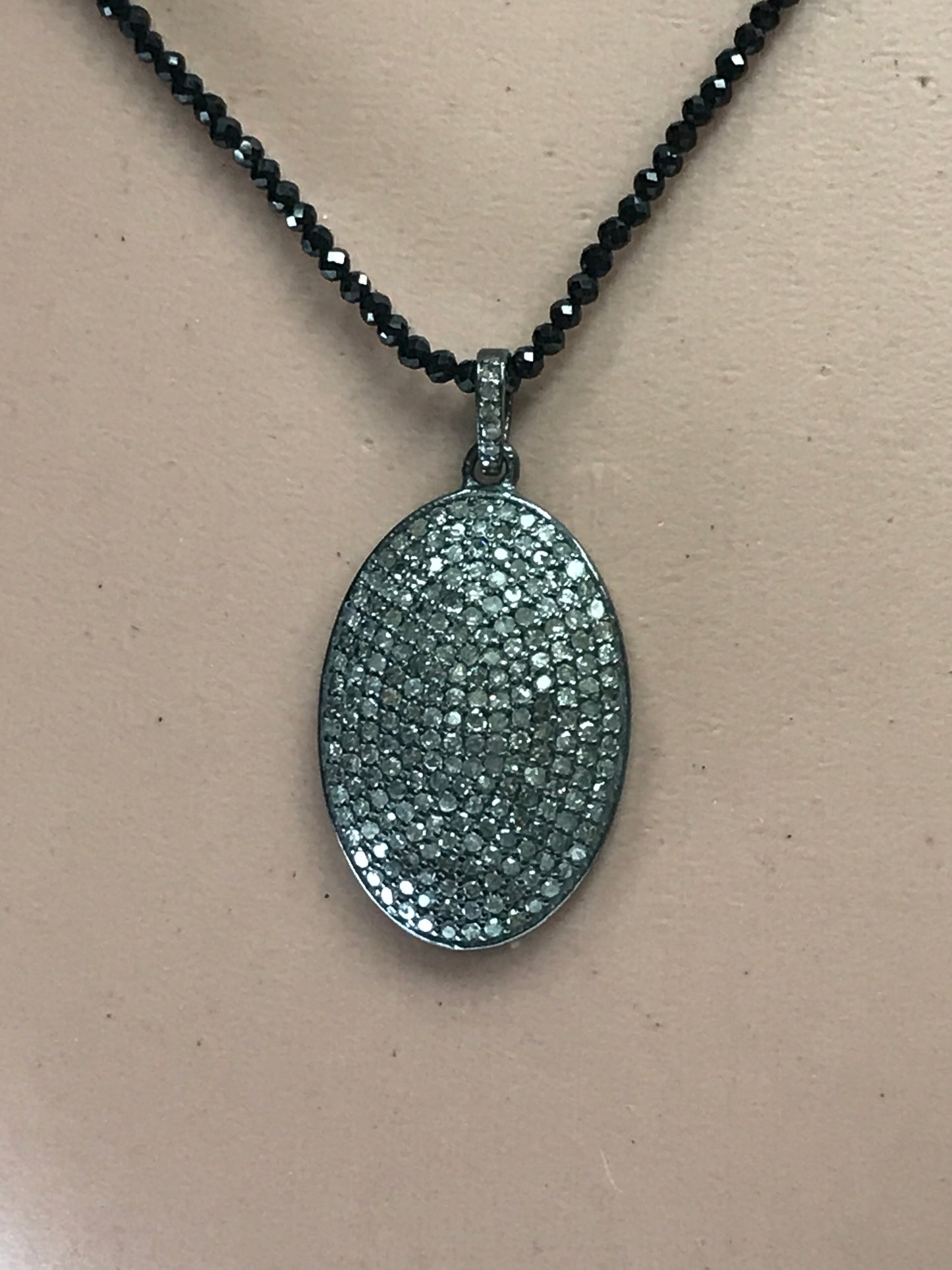Diamond  Oval Pendant, Pave Diamond Pendant, Pave Oval Necklace, Approx 26 x 18mm. Sterling Silver