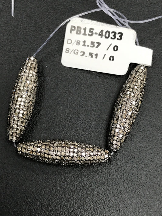 Long Barrel Shape Silver Pave Diamond Beads .925 Oxidized Sterling Silver Diamond Beads, Genuine handmade pave diamond Beads Size Approx 0.96"(6 x 24 MM)