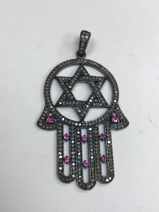 Hamsa Hand Silver and Diamond Pave