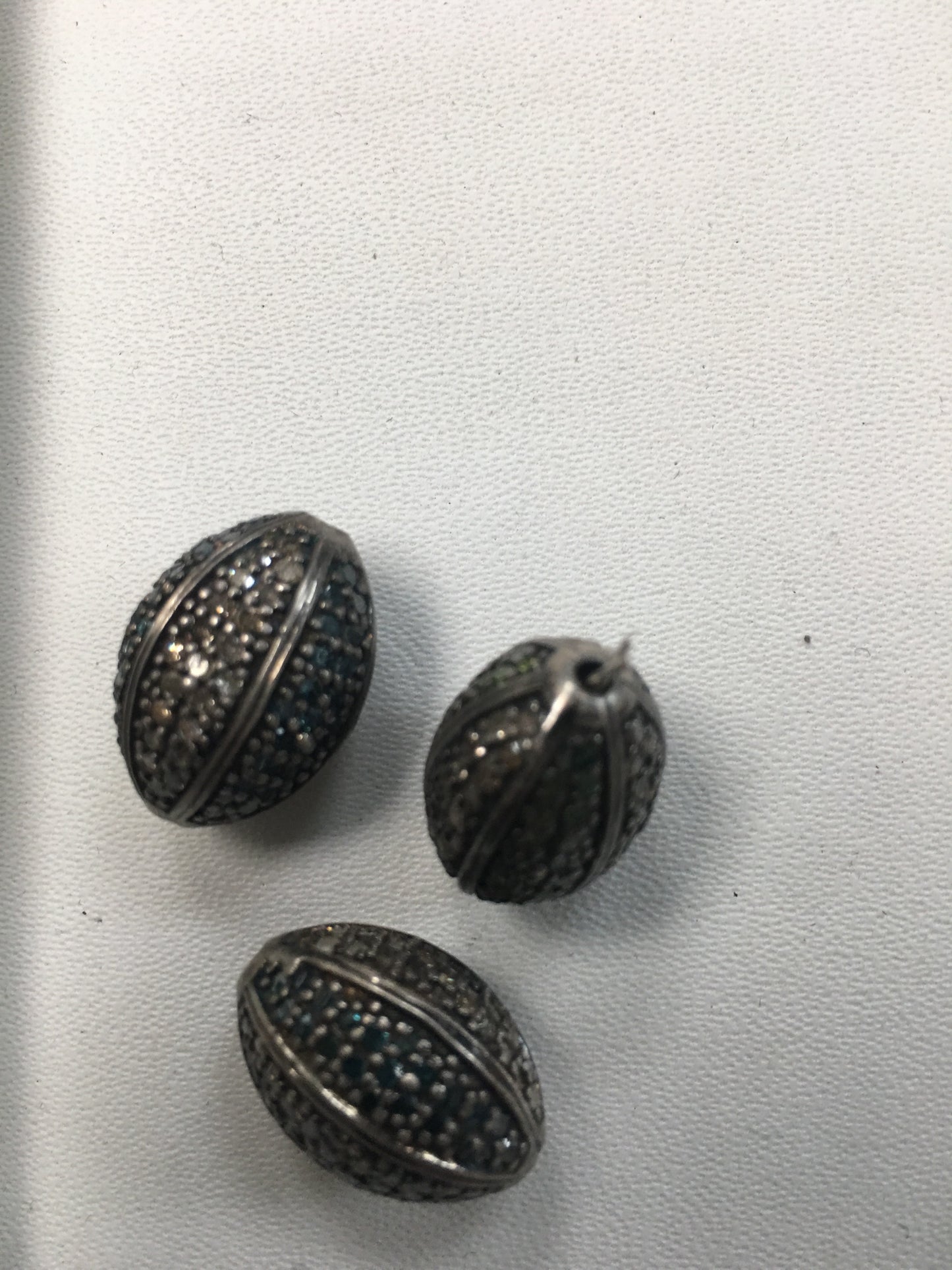 Oval Shape Silver Pave Diamond Beads