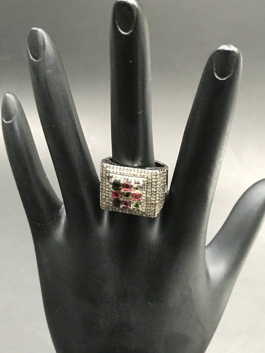 Diamond and Silver Multi Tourmaline Rings