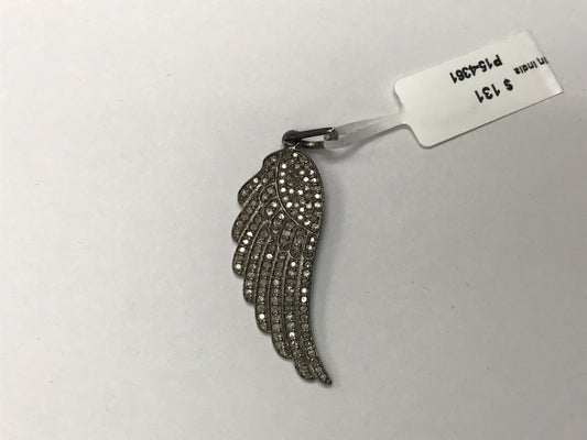 Diamond Angel Wing Diamond Pendant, Pave Diamond Pendant, Angel Wing Necklace, Approx 49 x 16 mm. Sterling Silver