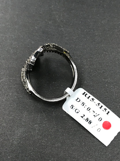 Leaf Pave Diamond Ring .925 Oxidized Sterling Silver Diamond Ring, Genuine handmade pave diamond Ring Size Approx 0.92"(20 x 23 MM)