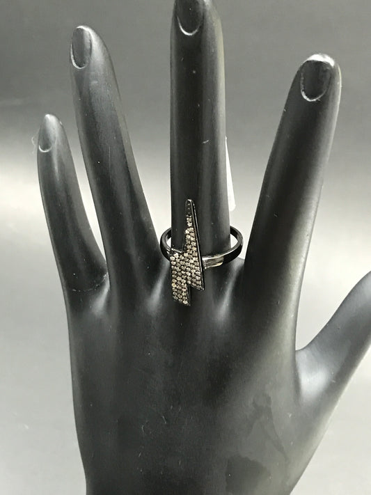 Diamond Lightning Diamond Ring, Pave Diamond Ring,Pave Lightning Ring, Appx 25 x 6mm. Sterling Silver