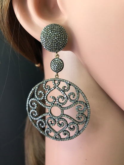 Diamond and Silver Black Rhodium Finish Earrings