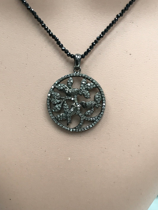 Flower on Disc Diamond Pendant