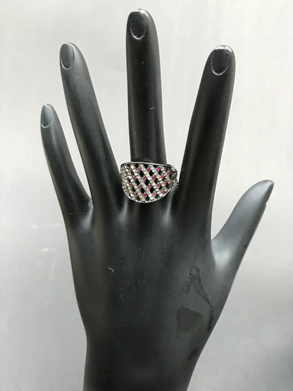 Pave Diamond Ring .925 Oxidized Sterling Silver Diamond Ring, Genuine handmade pave diamond Ring Size Approx 0.84"(16 x 21 MM)