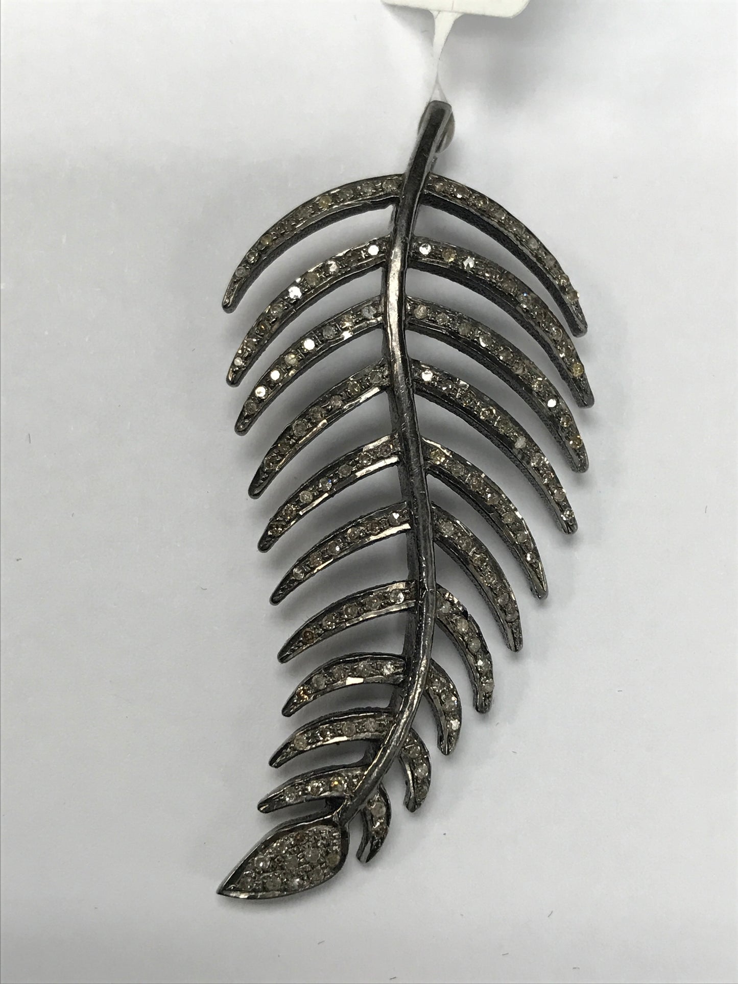 Leaf Shape Silver and Diamond Pave , Approx 54 x 25 mm