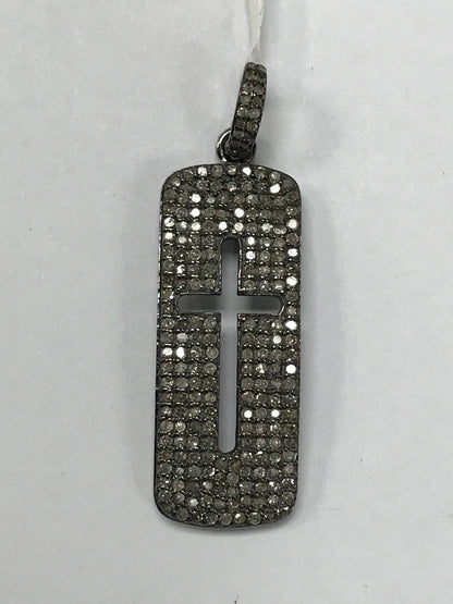 Pave Cross Diamond Charm .925 Oxidized Sterling Silver Diamond Charms, Genuine handmade pave diamond Charm Size 12 x 30 MM