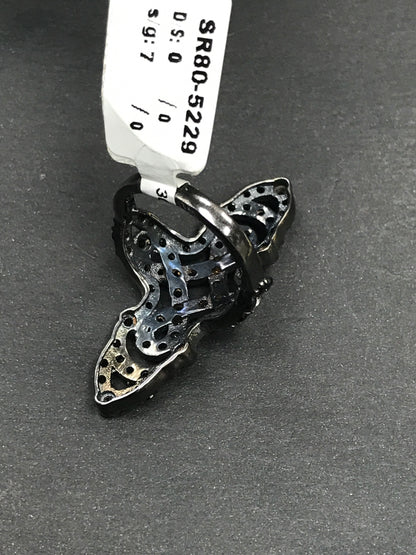 Victorian Black Spinal Ring .925 Oxidized Sterling Silver Black Spinal Ring, Genuine handmade pave Black Spinal Ring Size Approx(20x39 mm)