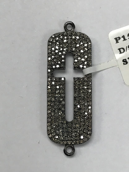 Pave Cross Diamond Charm .925 Oxidized Sterling Silver Diamond Charms, Genuine handmade pave diamond Charm Size 12 x 30 MM