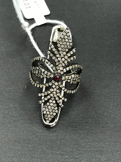 Pave Diamond Ring .925 Oxidized Sterling Silver Diamond Ring, Genuine handmade pave diamond Ring Size Approx 1.56"(22 x 39 MM)