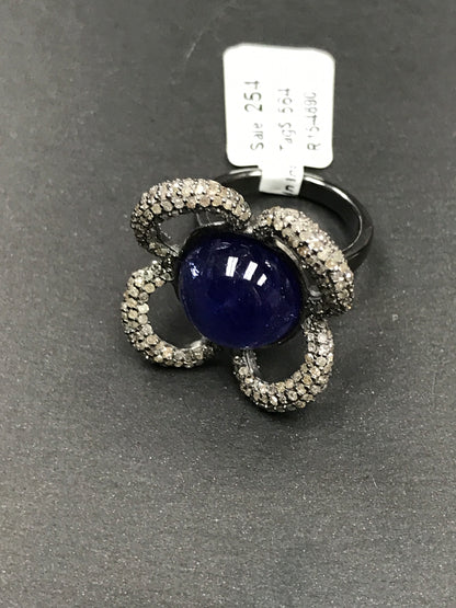 Flower Shape Silver Pave Diamond Ring .925 Oxidized Sterling Silver Diamond Ring, Genuine handmade pave diamond Ring.