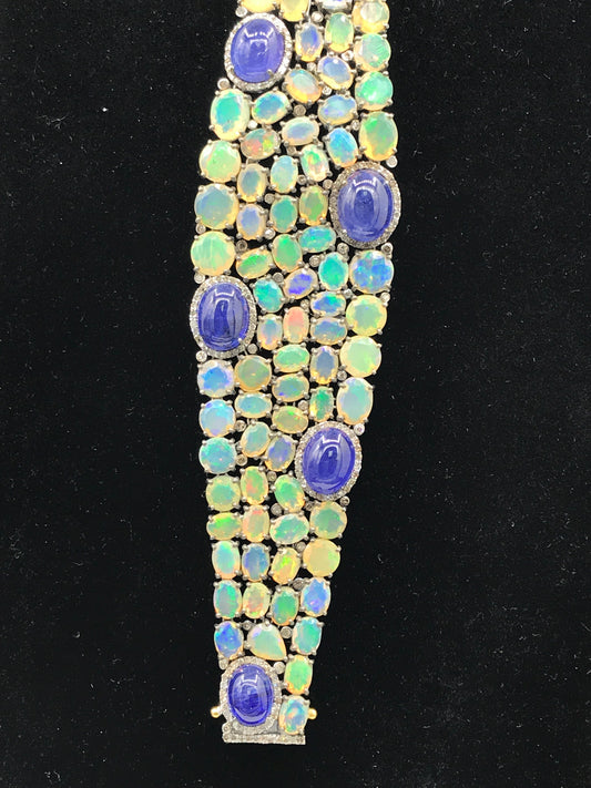 Opal and Tanzanite Designer Bracelet with Diamonds