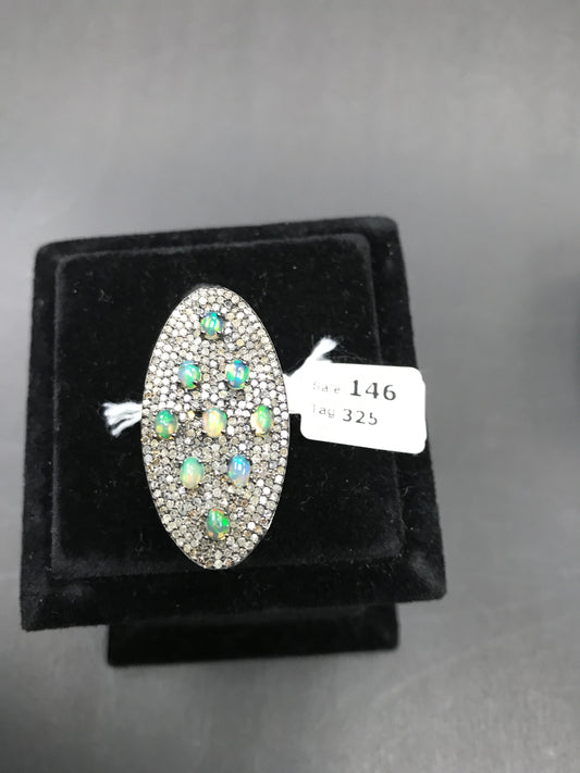 Oval Shape Diamond Ring with Opal Stone