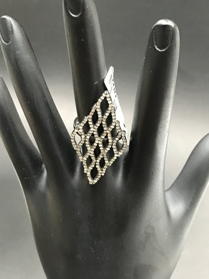 Diamond Diamond Shape Diamond Ring, Pave Diamond Ring, Pave Diamond Shape Ring, Approx 38 x 13mm. Sterling Silver