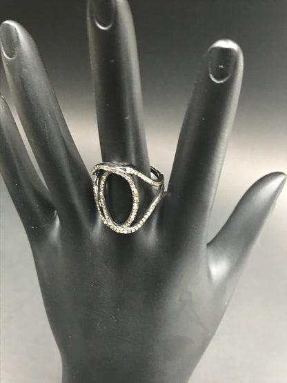 Diamond Round Loop Diamond Ring, Pave Diamond Ring, Pave Round Loop Ring, Approx 21 x 19mm. Sterling Silver