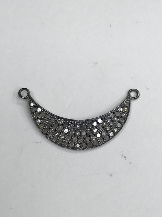 Moon Shaped Diamond Charm .925 Oxidized Sterling Silver Diamond Charms, Genuine handmade pave diamond Charm Size Approx 1.24"(7 x 31 MM)