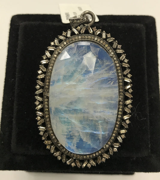 Rainbow Moonstone Diamond Pendant