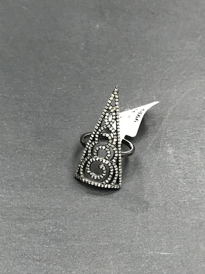 Triangle Filgree Diamond Ring, Pave Diamond Ring,Pave Triangle Ring, Appx 37 x 16mm