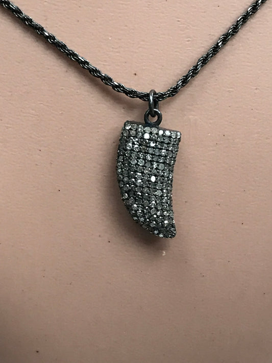 Horn Diamond Charm .925 Oxidized Sterling Silver Diamond Charms, Genuine handmade pave diamond Charm Size Approx 0.84"(12 x 21 MM)