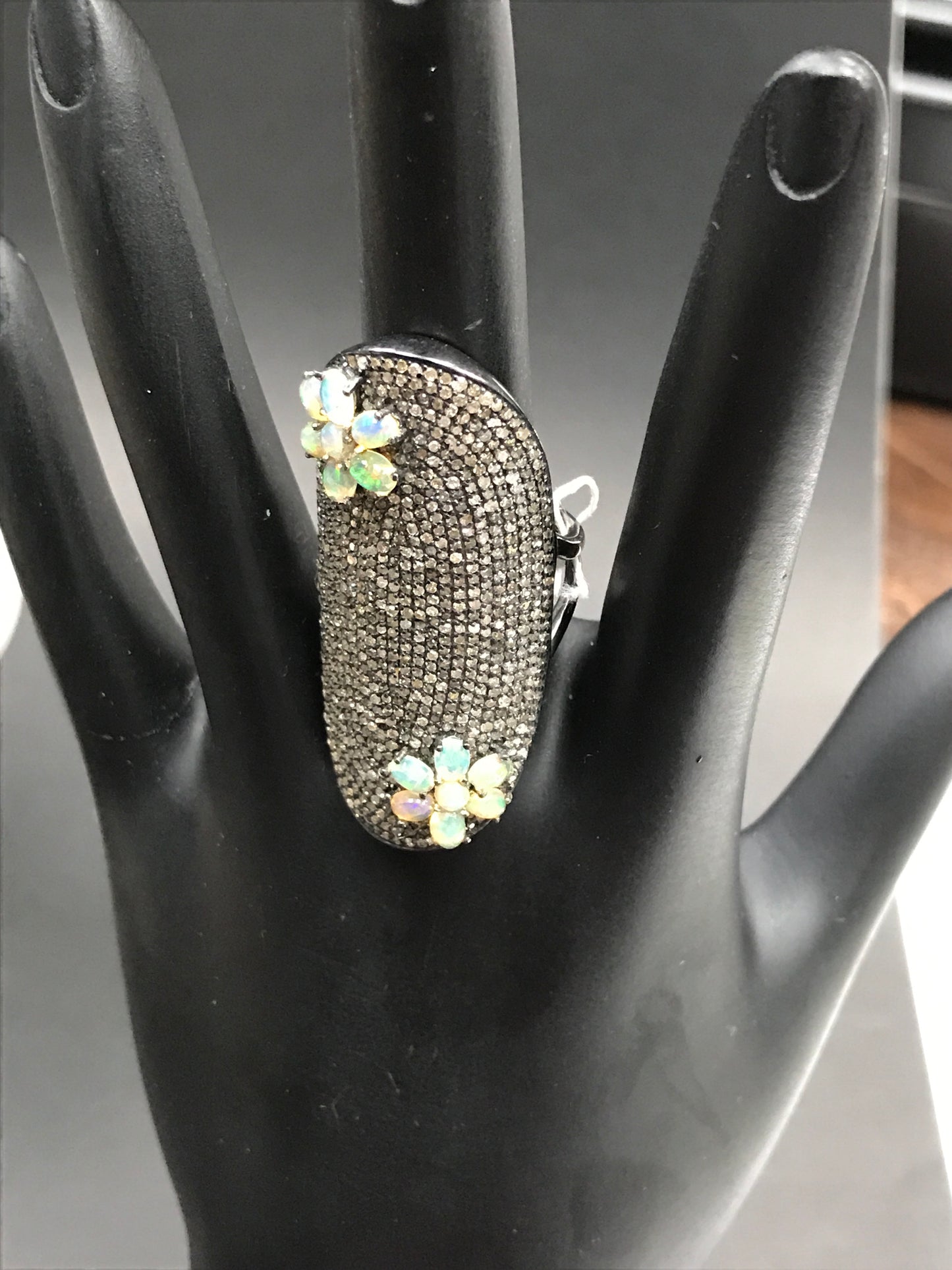 Silver Pave Diamond Ring .925 Oxidized Sterling Silver Diamond Ring, Genuine handmade pave diamond Ring Size Approx 1.80"(45 x 25 MM)