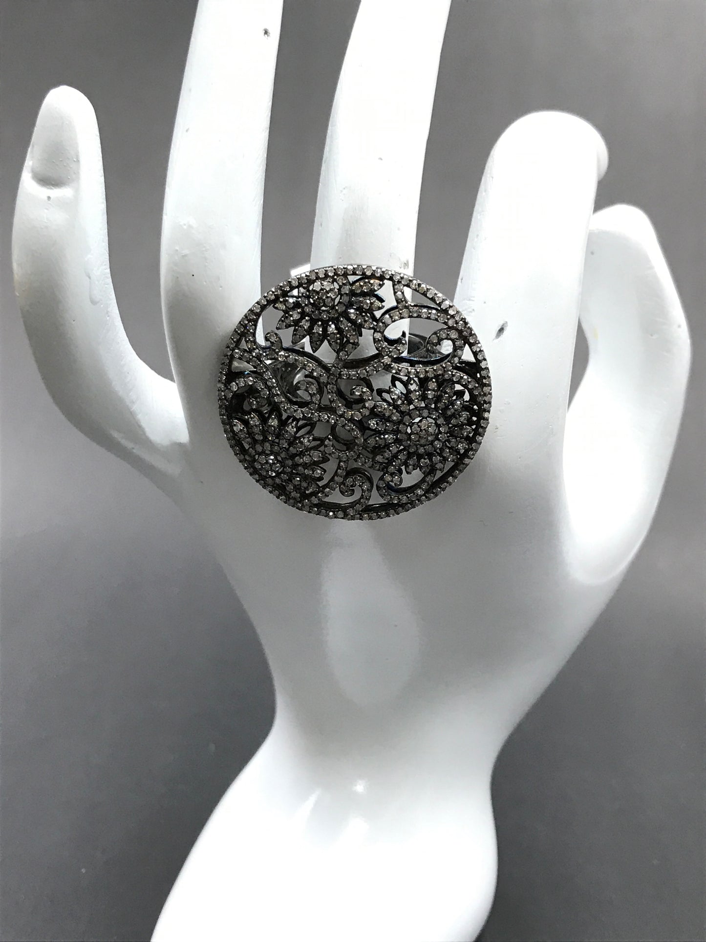 Diamond and Silver Black Rhodium Finish Rings