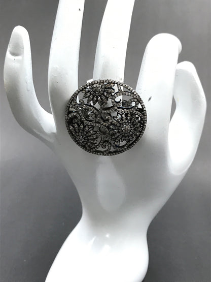 Diamond and Silver Black Rhodium Finish Rings