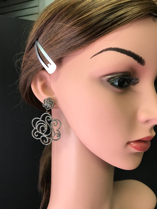Flower Art Style Diamond Earrings