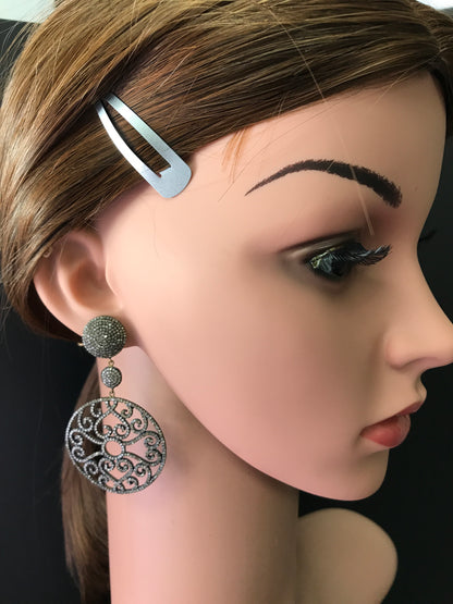 Diamond and Silver Black Rhodium Finish Earrings