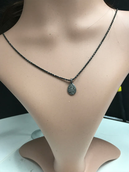 Drop Shaped Diamond Pendant .925 Oxidized Sterling Silver Diamond Pendant, Genuine handmade pave diamond Pendant Size 18 x 9 MM